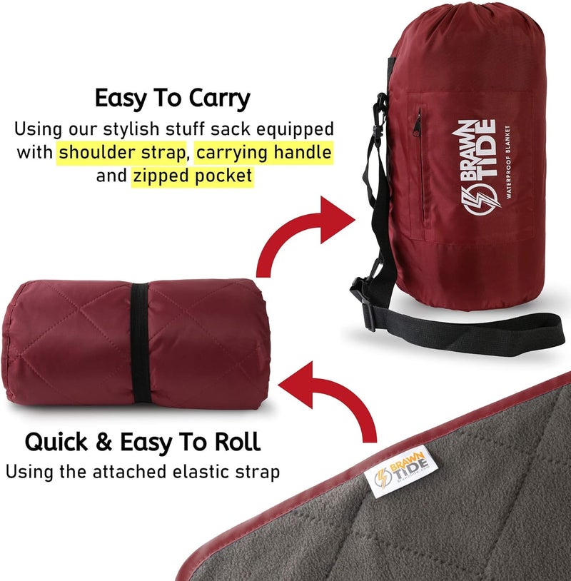 BRAWNTIDE Large Outdoor Waterproof Blanket - Extra Thick Fleece, Warm, Windproof, Sandproof, Quilted, 82" x 55", Ideal for Beaches, Picnics, Camping, Stadiums, Dogs, Car - Image 4