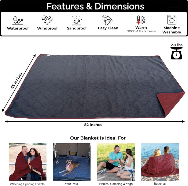 BRAWNTIDE Large Outdoor Waterproof Blanket - Extra Thick Fleece, Warm, Windproof, Sandproof, Quilted, 82" x 55", Ideal for Beaches, Picnics, Camping, Stadiums, Dogs, Car - Image 2