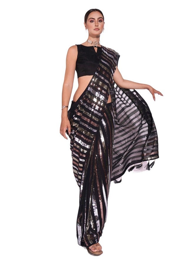 Florely Women's New Latest Georgette Hot Sequence Work Designer Saree with Fancy Blouse | Sarees For Womens & girls - Image 2