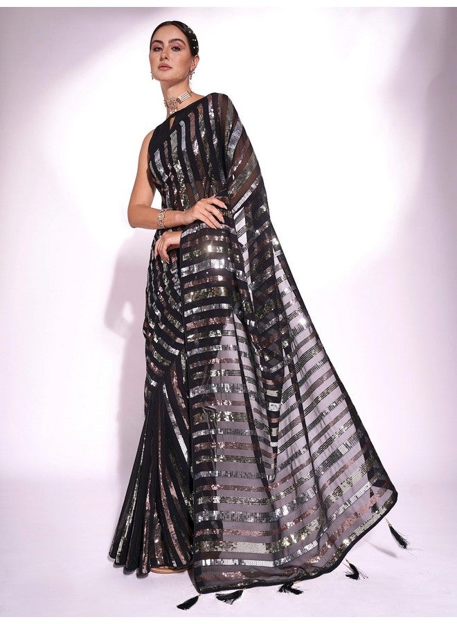 Florely Women's New Latest Georgette Hot Sequence Work Designer Saree with Fancy Blouse | Sarees For Womens & girls - Image 5