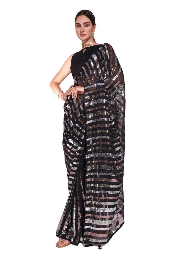 Florely Women's New Latest Georgette Hot Sequence Work Designer Saree with Fancy Blouse | Sarees For Womens & girls - Image 1