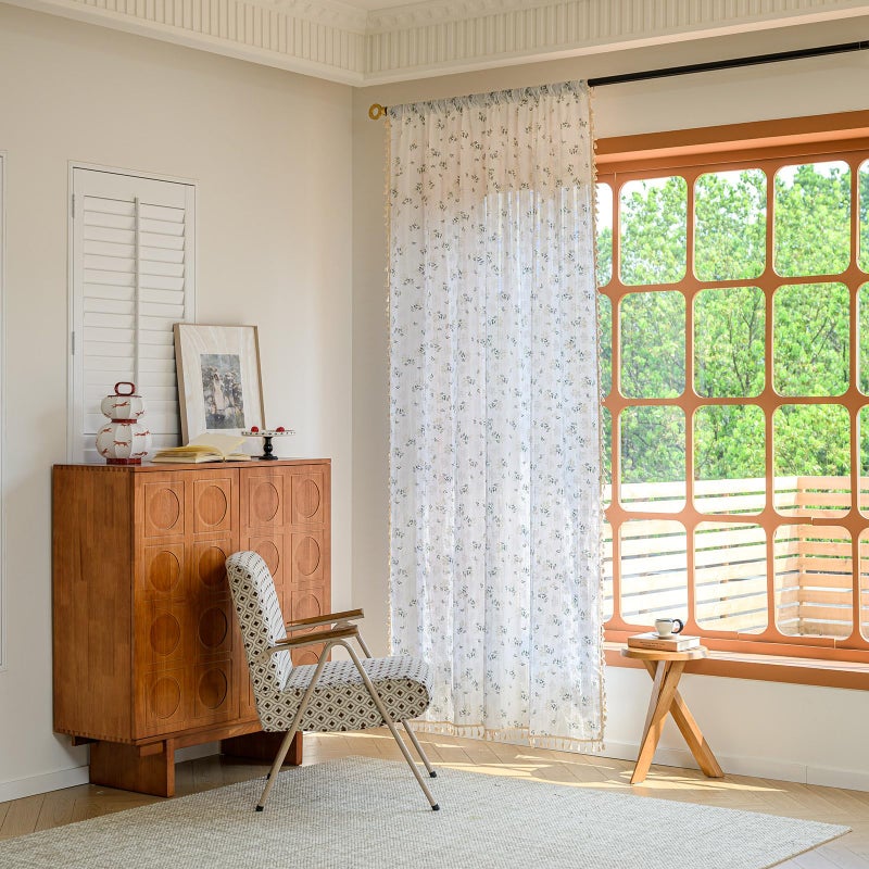 ENJOYBRIDAL Floral 96 Inch Curtains for Bedroom Living Room Drapes Boho Rod Pocket Semi Sheer Long Window Curtains 2 Panel Sets Farmhouse Light Filtering Vintage Patterned Window Treatments - Image 2
