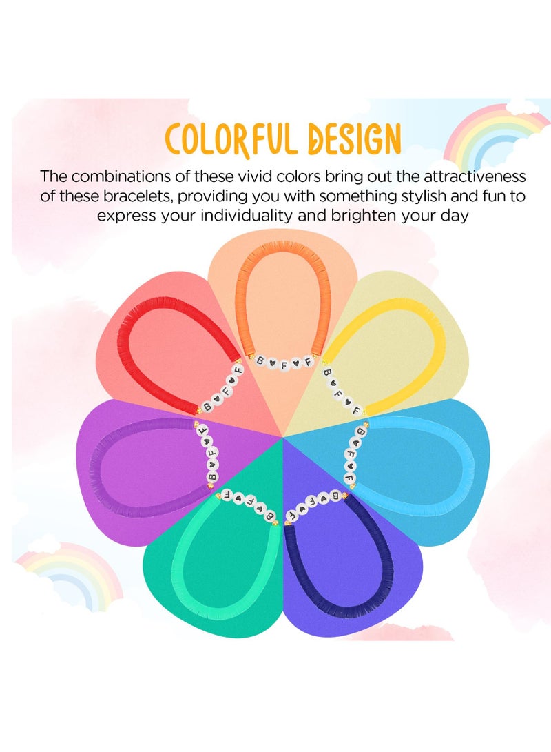 Excefore 7 Pcs Friendship Bracelets Beads Bracelets Stretchy Acrylic Clay Glow Bracelets for Best Friend Girls Women, Colorful - Image 4