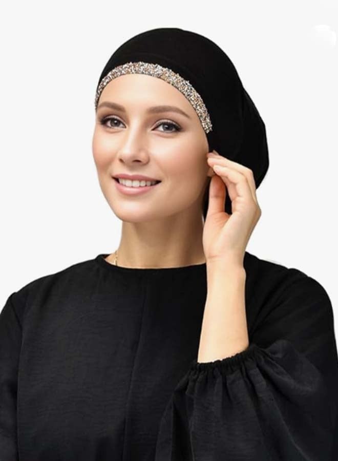 2PCS Inner Hijab Cap Muslim Adjustable Undercap with Rhinestone Hijabs Essential Soft Turban Head Wrap for Lady  - Image 4