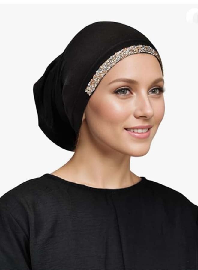 2PCS Inner Hijab Cap Muslim Adjustable Undercap with Rhinestone Hijabs Essential Soft Turban Head Wrap for Lady  - Image 5
