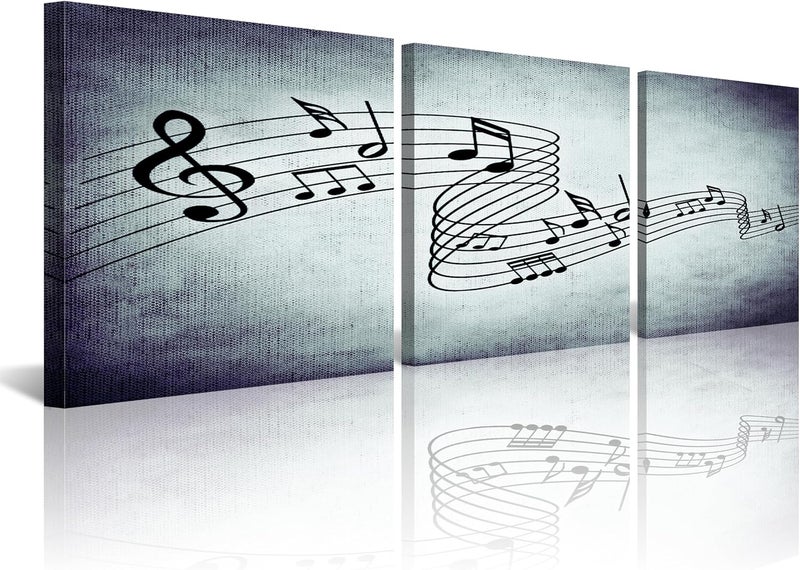 NAN Wind Modern Music Posters Beating Stretched and Framed Music Notes Decor Paintings on Canvas Wall Art Ready to Hang for Living Room Bedroom Home Decorations 3Pcs - Image 1