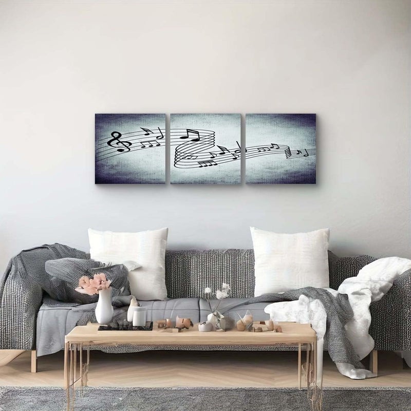 NAN Wind Modern Music Posters Beating Stretched and Framed Music Notes Decor Paintings on Canvas Wall Art Ready to Hang for Living Room Bedroom Home Decorations 3Pcs - Image 4