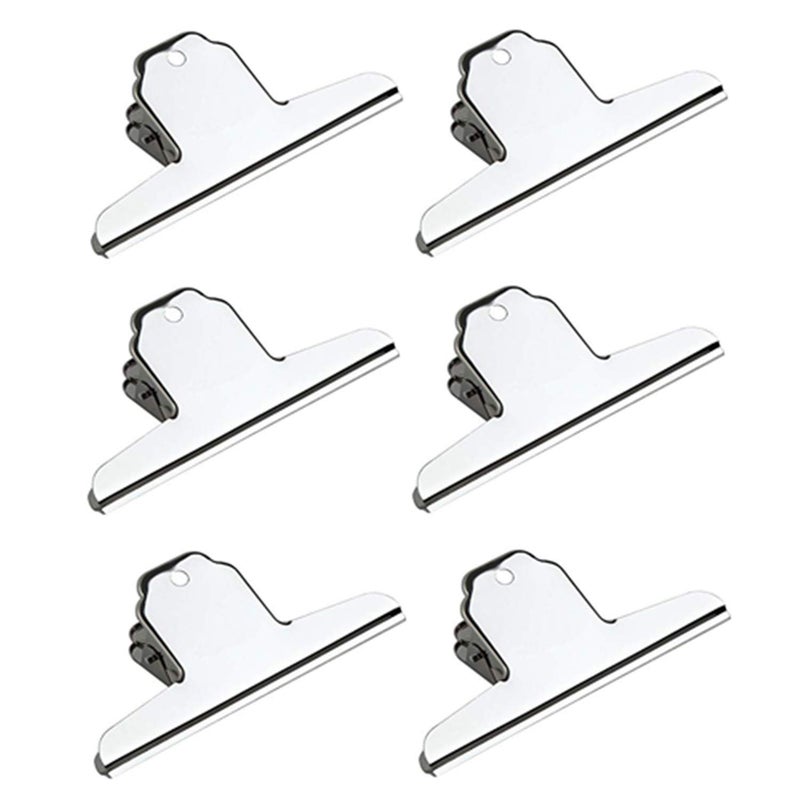 XMHF 6inch Large Bulldog Clip Silver Stainless Steel File Money Binder Clips ClampsMetal Food Bag Paper Clips for Home Office School Paper Supplies 6Pack