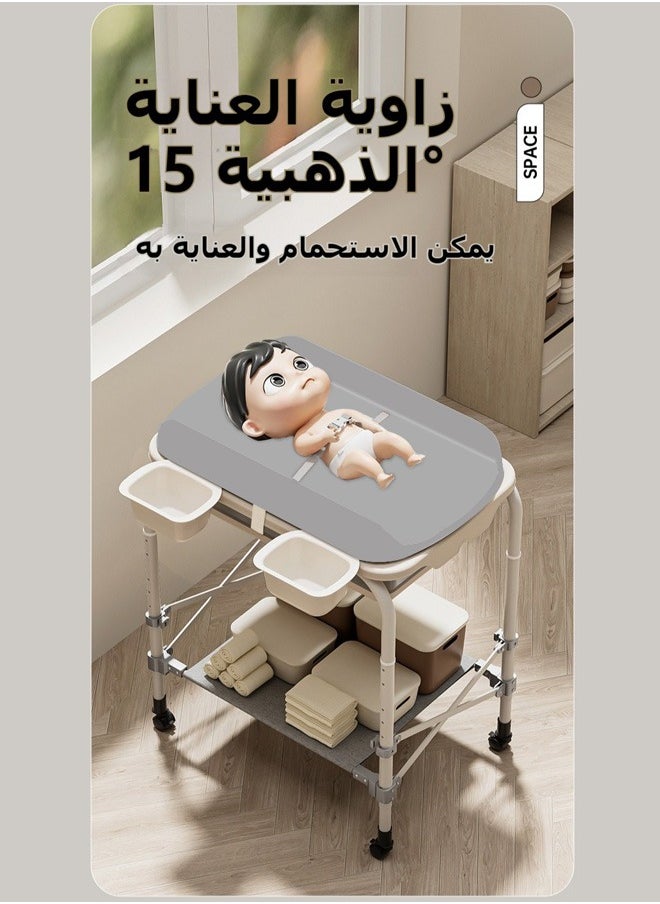 XiuWoo Portable Baby Changing Table, Foldable Waterproof Diaper Changing Station ,Massage bathtub, with Wheels, Adjustable Height, Storage Basket, Mobile Nursery Organizer for Newborn Infant, Grey  - Image 4