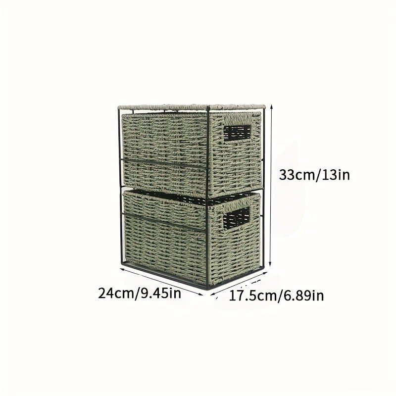 Paper Rope Storage Basket Woven Rectangular Organizer for Clutter Saving Space Snacks Clothes Storage Basket, Shelf Baskets - Image 1