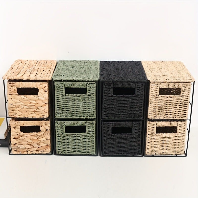 Paper Rope Storage Basket Woven Rectangular Organizer for Clutter Saving Space Snacks Clothes Storage Basket, Shelf Baskets - Image 3