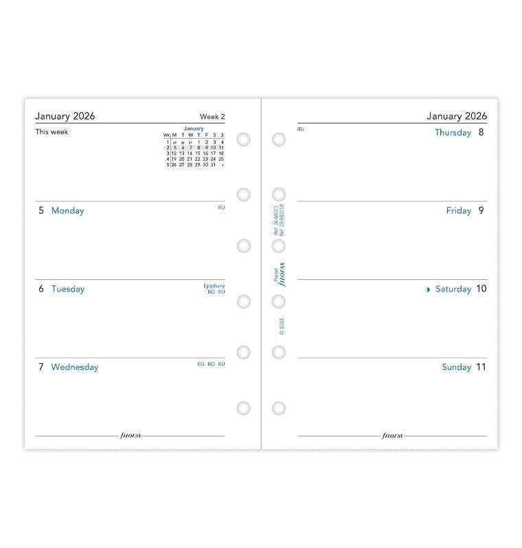 FILOFAX إعادة تعبئة مفكرة فيلوفاكس، حجم جيب: 4-3/4" × 3-1/4"، أسبوع في عرض، ورق أبيض، غير مخطط، إنجليزي، 2026 (C68221R-26) - Image 4