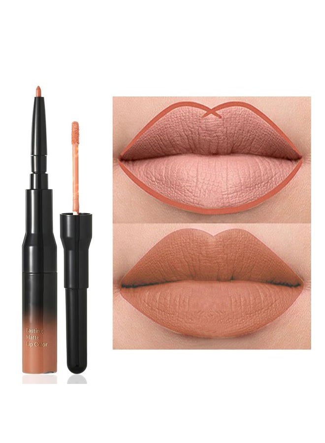Kilshye Matte Lip Liner Nude Liquid Lipsticks Double Head Lipsticks Smooth Lipgloss High Pigment Lips Makeup for Women and Girls Pack of 1 (Nude 1) - Image 1