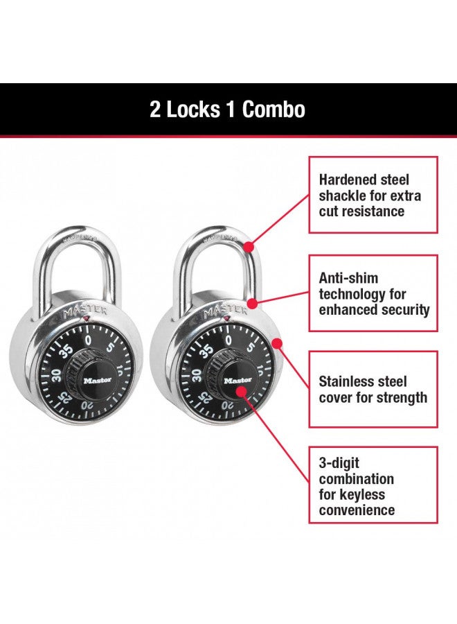 Master Lock 1500T Locker Lock Combination Padlock, 2 Pack, Black - Image 2