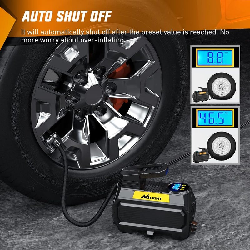 Nilight Tire Inflator Air Compressor Portable Air Pump for 12V DC Car Tires 150PSI Auto Tire Pump with LED Light for Cars ATVs Bicycles, 2 Years Warranty, 50066A, Air Compressor Pump - Image 5