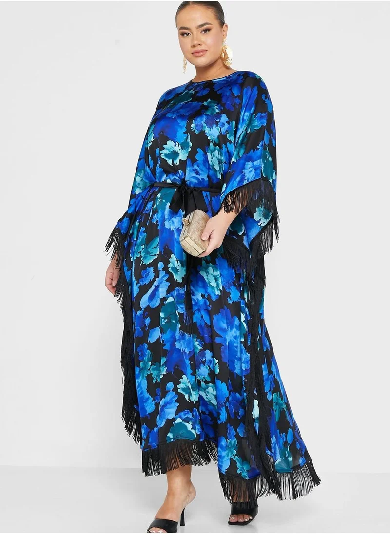 Maison Arabelle Curve Cape Sleeve Floral Printed Jalabiya