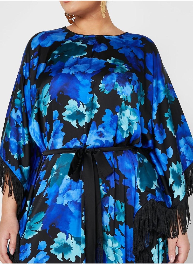 Maison Arabelle Curve Cape Sleeve Floral Printed Jalabiya  - Image 3
