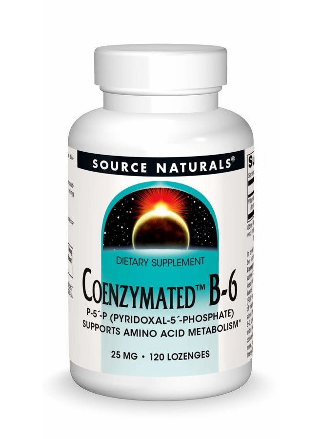 Source Naturals Coenzymated B-6, P-5 Pyridoxal-5 Phosphate Fast-Acting, Quick Dissolve Vitamin Supports Amino Acid Metabolism*, 25 mg - 120 Lozenges - Image 1