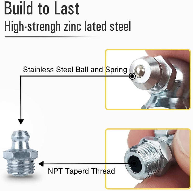 AZUNO Hydraulic Grease Fittings, 240 Pieces SAE & Metric Grease Fitting Assortment with 120 PCS Grease Fitting Caps, Standard Grease Gun Fittings Perfect for Replacing Missing or Broken Zerk Fitting - Image 3