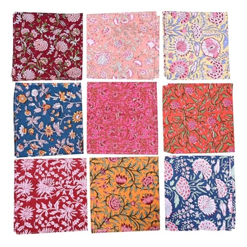 KLAVATE 10 Pc Mix Lot Napkin Hand Block Print 100% Cotton Napkin Handmade 16x16 Inch Jaipuri Printed Dining Table Cloth, Multicolor - Image 1