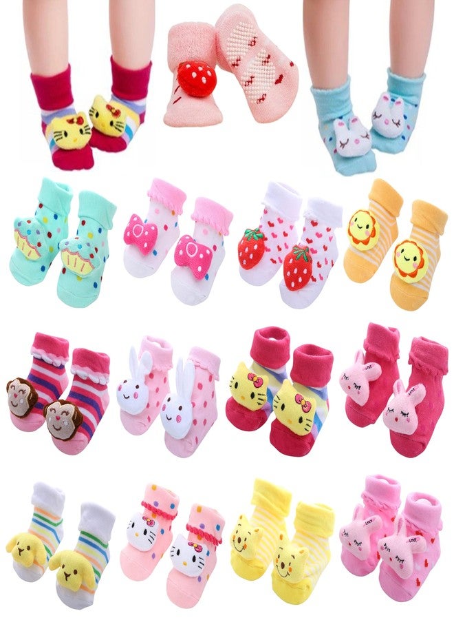 Kidbee Baby Boys & Baby Girls Warm Anti Skid Anti Slip Socks With Thick Terry (0-12 Months) (Girls Multicolor, 6) - Image 1