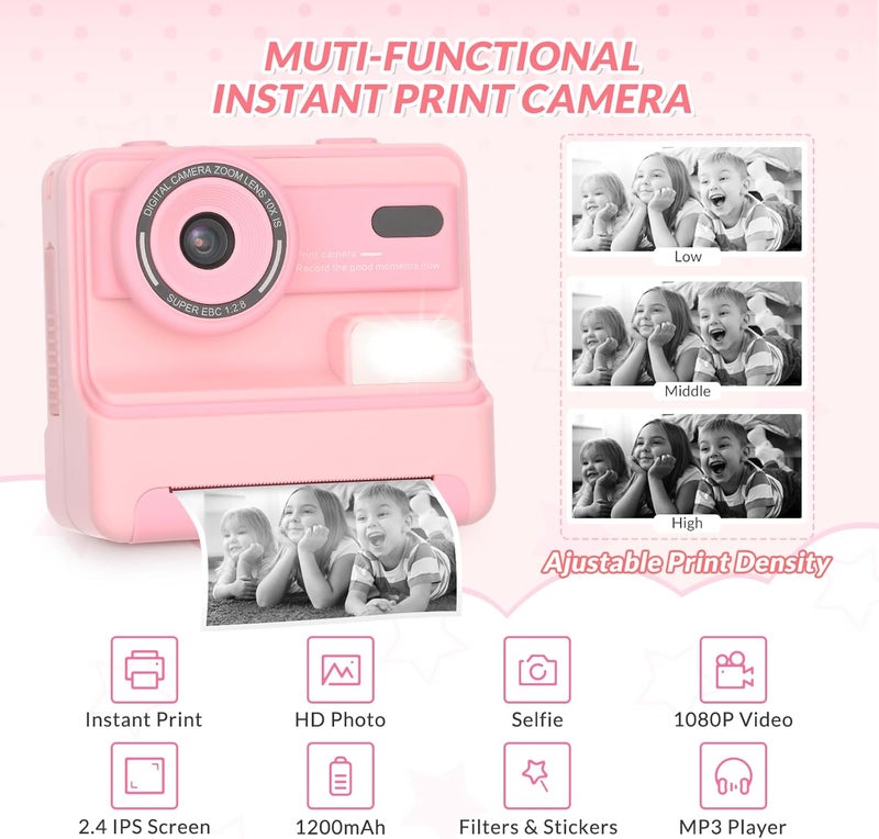 mafiti Children's Instant Digital Camera 1080P 2.4 Inch Screen With Printing Paper & 32G TF Card - Gift for Kids 3-12 - Image 2
