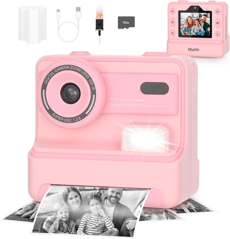 mafiti Children's Instant Digital Camera 1080P 2.4 Inch Screen With Printing Paper & 32G TF Card - Gift for Kids 3-12 - Image 1