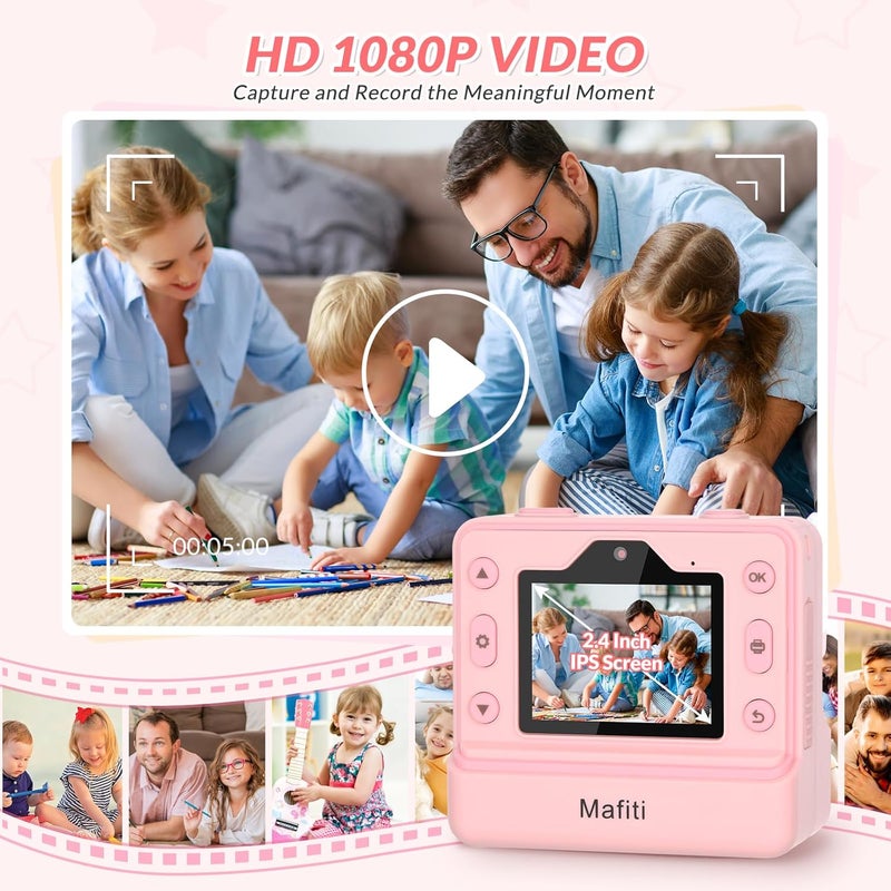 mafiti Children's Instant Digital Camera 1080P 2.4 Inch Screen With Printing Paper & 32G TF Card - Gift for Kids 3-12 - Image 4