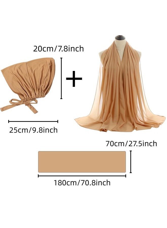 Yeieeo Instant Chiffon Hijab with Undercap Fashion Solid Color Chiffon Head Wraps Under Scarf Caps Muslim Fashion Bandage, Nude3, M - Image 3