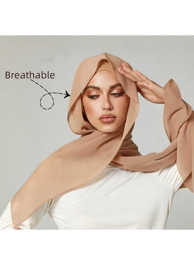 Yeieeo Instant Chiffon Hijab with Undercap Fashion Solid Color Chiffon Head Wraps Under Scarf Caps Muslim Fashion Bandage, Nude3, M - Image 5