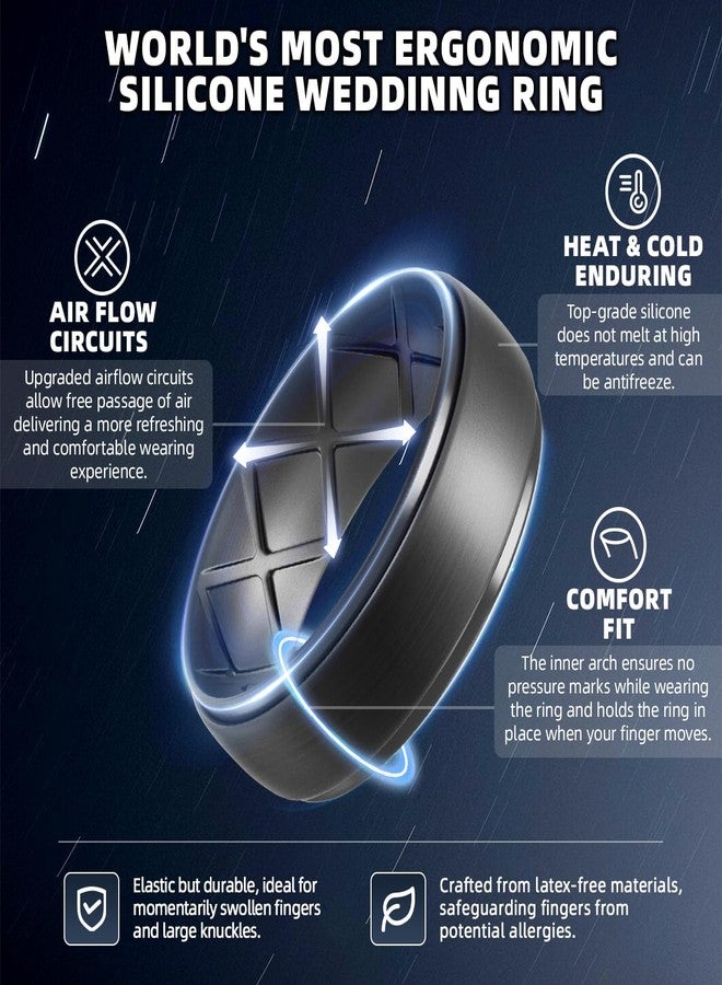 Egnaro Inner Arc Ergonomic Breathable Design, Silicone Rings Mens with Half Sizes, 1/4/5/6/7 Rubber Wedding Bands, 10mm Wide-2.5mm Thick, 8-8.5, Silicone, No Gemstone - Image 2