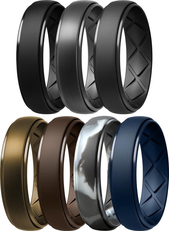 Egnaro Inner Arc Ergonomic Breathable Design, Silicone Rings Mens with Half Sizes, 1/4/5/6/7 Rubber Wedding Bands, 10mm Wide-2.5mm Thick, 8-8.5, Silicone, No Gemstone - Image 1