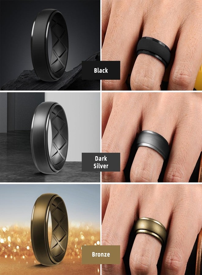 Egnaro Inner Arc Ergonomic Breathable Design, Silicone Rings Mens with Half Sizes, 1/4/5/6/7 Rubber Wedding Bands, 10mm Wide-2.5mm Thick, 8-8.5, Silicone, No Gemstone - Image 4