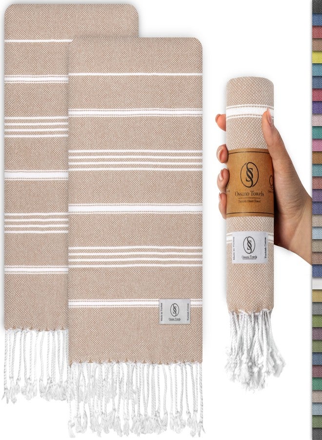 Ossano Hand Towels for Bathroom - Decorative and Quick Dry Towels for Bahtroom and Kitchen - Versatile - Tea, Drying, Dish, Guest, Turkish Hand Towels (30"x18") (Set of 2) - Beige - Image 1