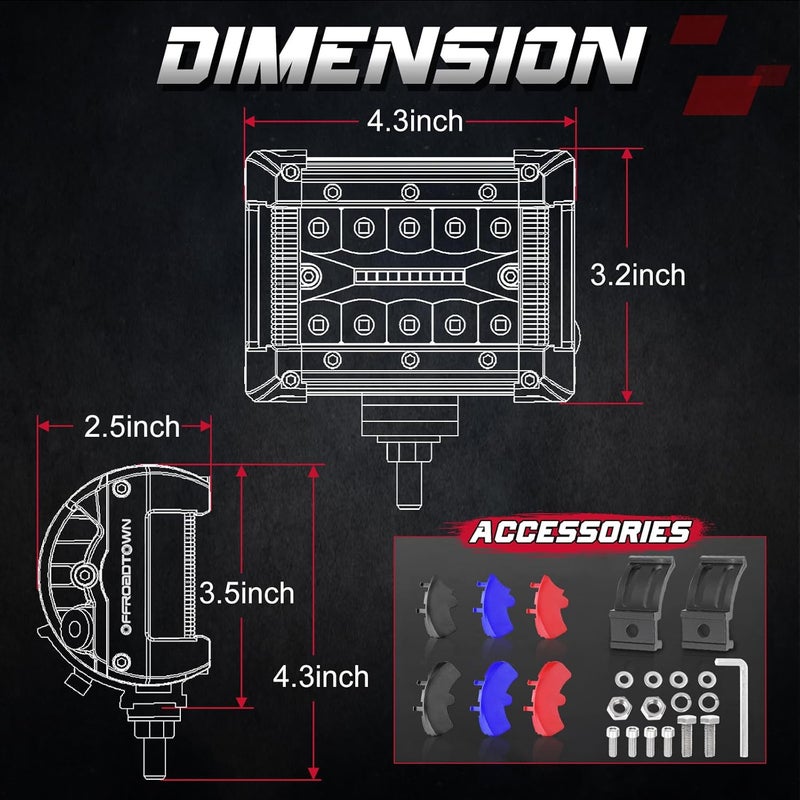 OFFROADTOWN 2Pcs 4 Inch LED Pods Side Shooter Ditch Lights Spot Flood Combo LED Light Bar Fog Pod Work Offroad Driving Bumper Lights for Truck ATV UTV SUV Boat - Image 2