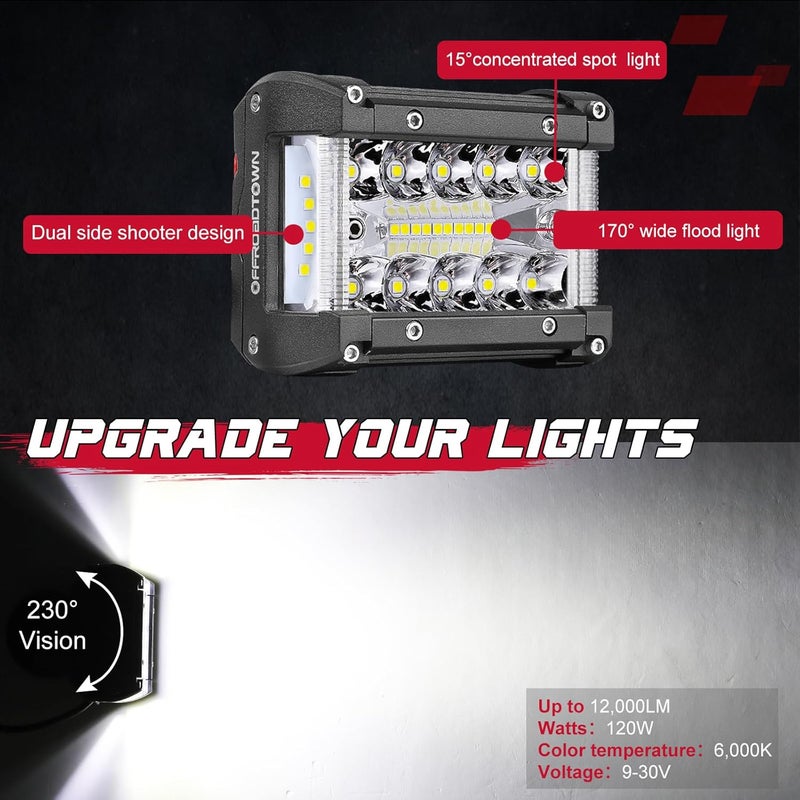 OFFROADTOWN 2Pcs 4 Inch LED Pods Side Shooter Ditch Lights Spot Flood Combo LED Light Bar Fog Pod Work Offroad Driving Bumper Lights for Truck ATV UTV SUV Boat - Image 3