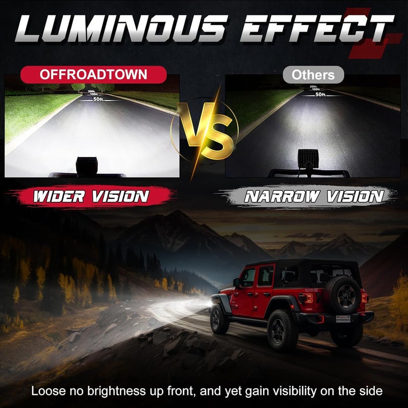 OFFROADTOWN 2Pcs 4 Inch LED Pods Side Shooter Ditch Lights Spot Flood Combo LED Light Bar Fog Pod Work Offroad Driving Bumper Lights for Truck ATV UTV SUV Boat - Image 4