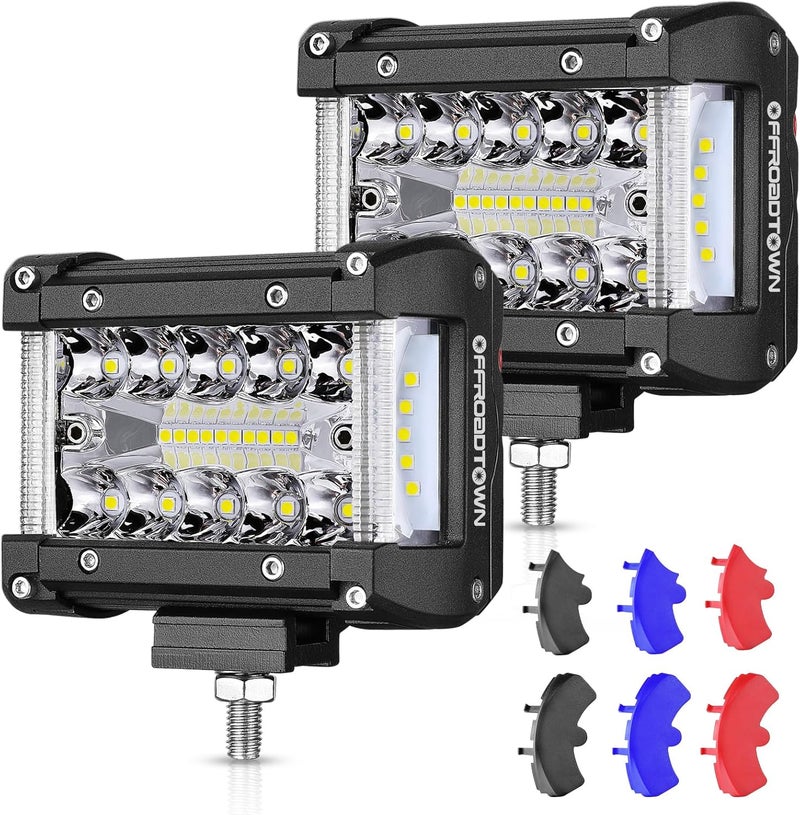 OFFROADTOWN 2Pcs 4 Inch LED Pods Side Shooter Ditch Lights Spot Flood Combo LED Light Bar Fog Pod Work Offroad Driving Bumper Lights for Truck ATV UTV SUV Boat - Image 1