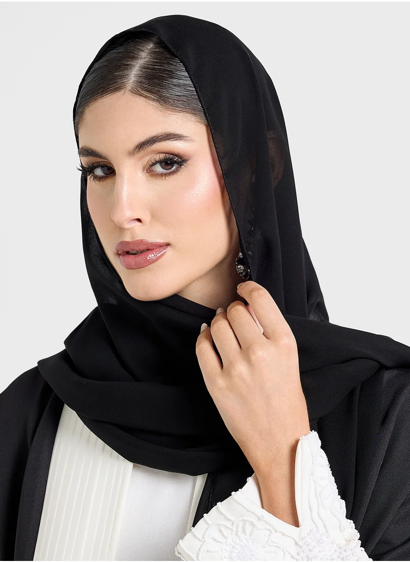 خزانة Color Block Abaya With Embellished Sleeve & Sheila