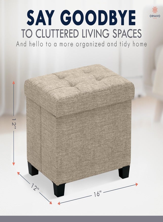 Ornavo Home Storage Ottoman Small Rectangle Ottoman with Legs, Foot Rest Stool Seat, Load up to 600 LB, for Living Room, Bedroom, Home Office, Dorm - 12 x 16 x 12, Tan - Image 2