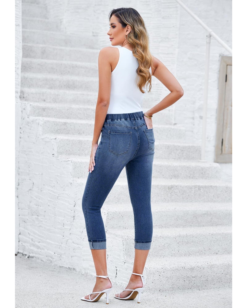 GRAPENT Trouser Jeans Western Womens Clothing Women's Clothes High Waisted Capris for Women Crop Pants Women's Wear to Work Pants & Capris Work Jeans for Women Color Darkness Blue Size XL X-Large - Image 3