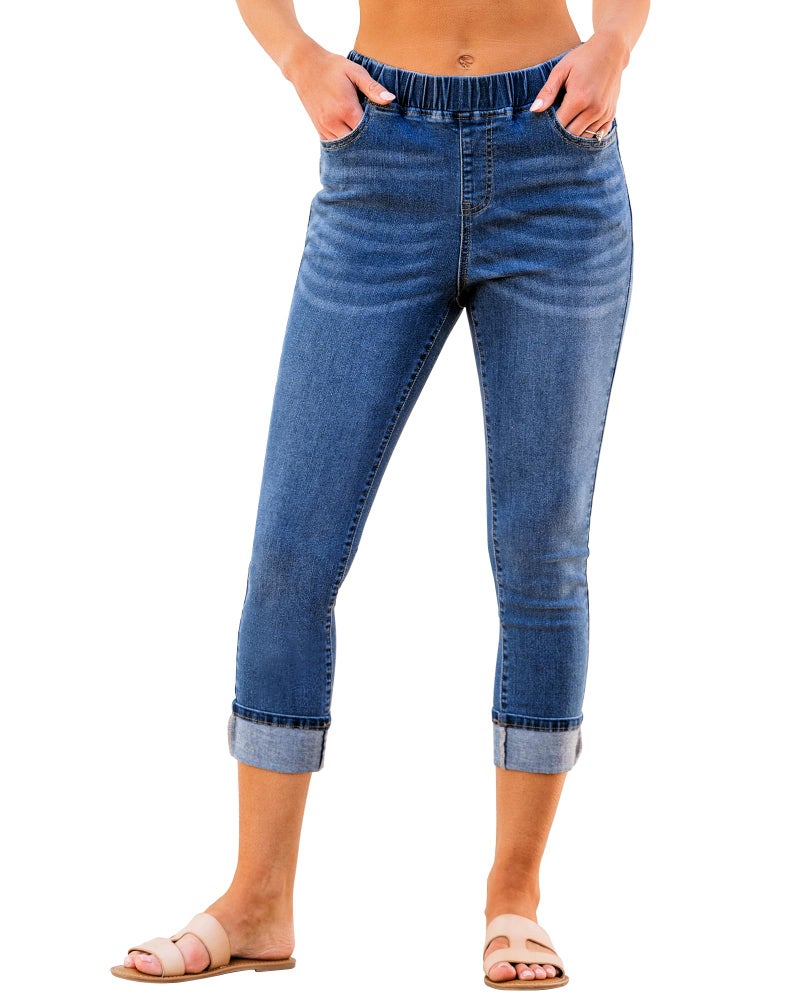 GRAPENT Trouser Jeans Western Womens Clothing Women's Clothes High Waisted Capris for Women Crop Pants Women's Wear to Work Pants & Capris Work Jeans for Women Color Darkness Blue Size XL X-Large - Image 1