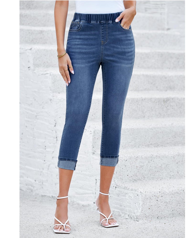 GRAPENT Trouser Jeans Western Womens Clothing Women's Clothes High Waisted Capris for Women Crop Pants Women's Wear to Work Pants & Capris Work Jeans for Women Color Darkness Blue Size XL X-Large - Image 2