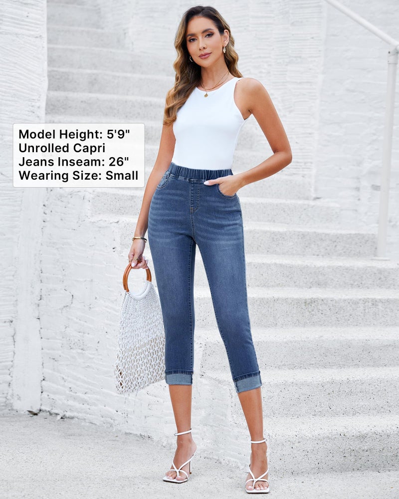 GRAPENT Trouser Jeans Western Womens Clothing Women's Clothes High Waisted Capris for Women Crop Pants Women's Wear to Work Pants & Capris Work Jeans for Women Color Darkness Blue Size XL X-Large - Image 4