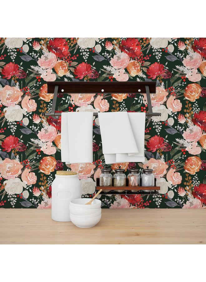 Bluejw Watercolor Flower Rose Retro Self-adhesive Wallpaper Foreign Trade Hot-selling Wallpaper Removable Dormitory Transformation Mural - Image 2