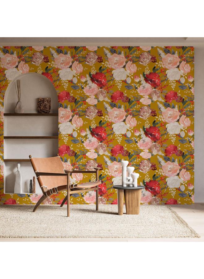 Bluejw Watercolor Flower Rose Retro Self-adhesive Wallpaper Foreign Trade Hot-selling Wallpaper Removable Dormitory Transformation Mural - Image 4