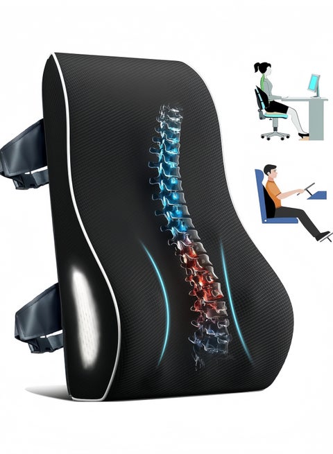 Ergonomic Lumbar Support Pillow for Office Chair,Back Support Pillow for Car,Computer Chair,Recliner Memory Foam Back Cushion for Pain Relief Improve Posture,Mesh Cover Double Adjustable Straps