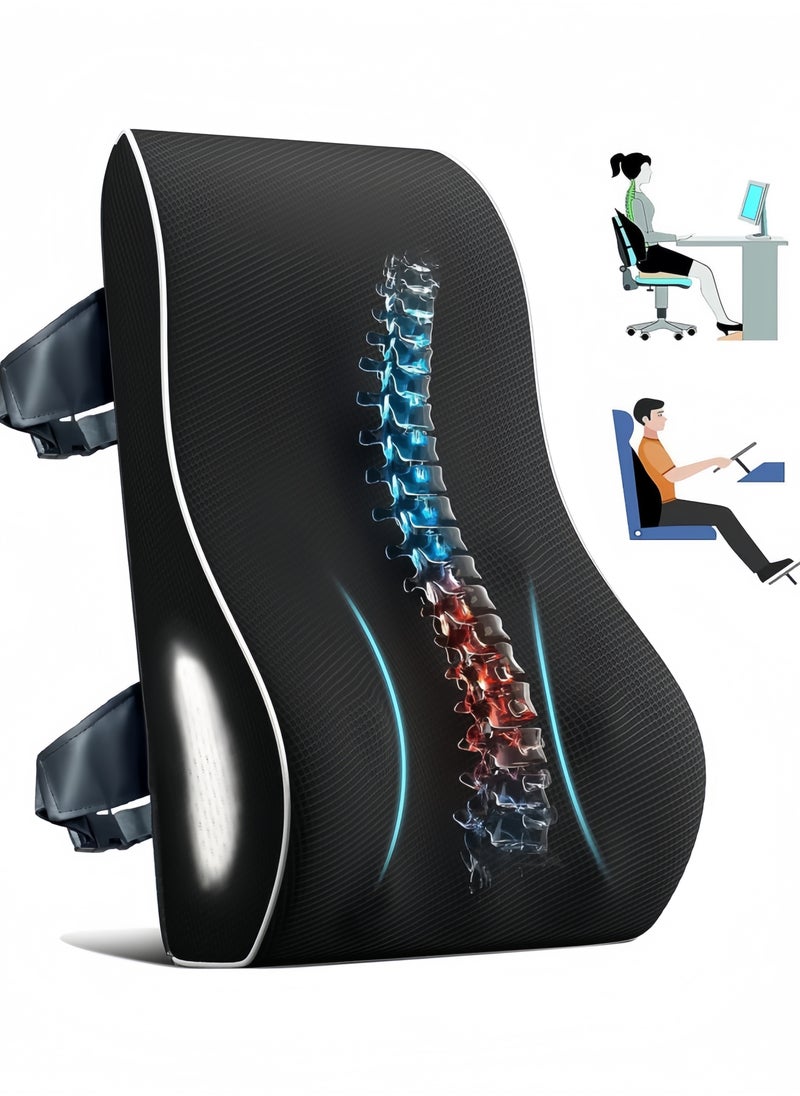 Brinaoki - Ergonomic Lumbar Support Pillow for Office Chair,Back Support Pillow for Car,Computer Chair,Recliner Memory Foam Back Cushion for Pain Relief Improve Posture,Mesh Cover Double Adjustable Straps - Image 1