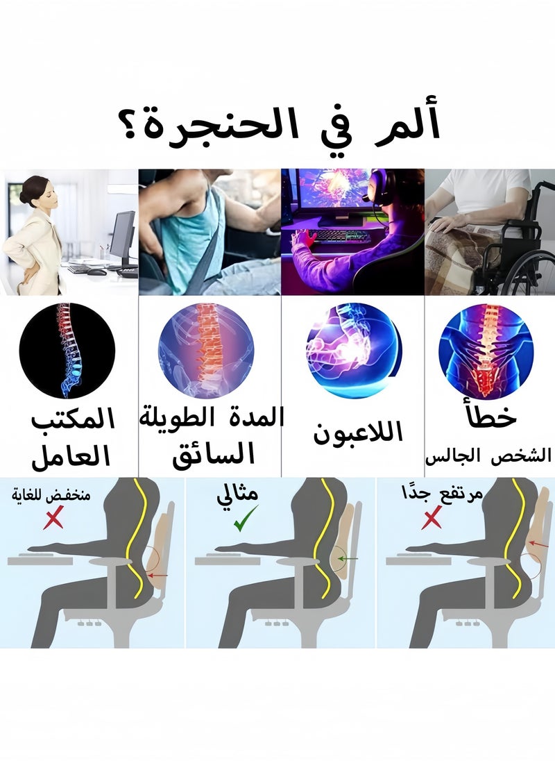 Brinaoki - Ergonomic Lumbar Support Pillow for Office Chair,Back Support Pillow for Car,Computer Chair,Recliner Memory Foam Back Cushion for Pain Relief Improve Posture,Mesh Cover Double Adjustable Straps - Image 1