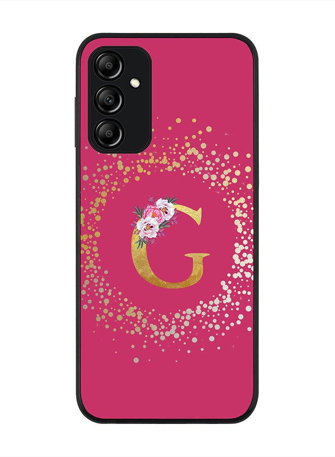 Stylizedd Rugged Black edge case for Samsung Galaxy A14 / A14 5G, Slim fit Thin Cover- Custom Monogram Initial Letter Floral Pattern Alphabet - G (Dark Pink Rose) - Image 1